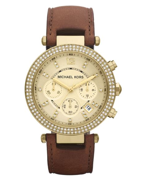 Michael Kors Women's Parker Chronograph Brown Leather 